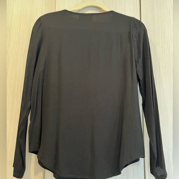 Skies are Blue | Lace Yoke Long‎ Sleeve Blouse | Black | Petite Medium (MP) - Picture 4 of 11